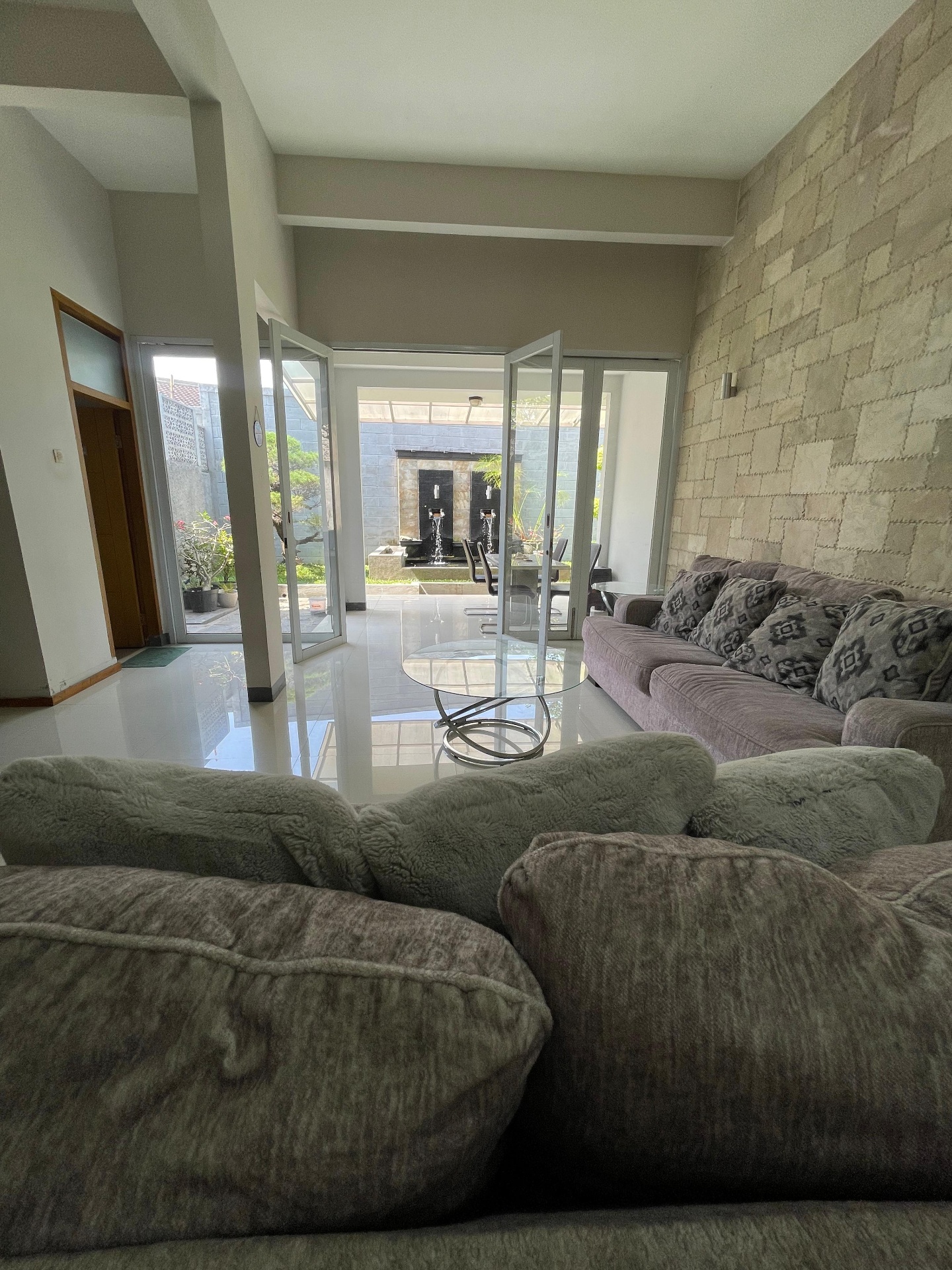 Open living room with garden view